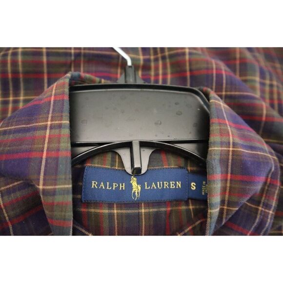 Ralph Lauren Men's Sz S Red/Navy Plaid Custom Fit Button-Up Poplin Shirt - Picture 3 of 7